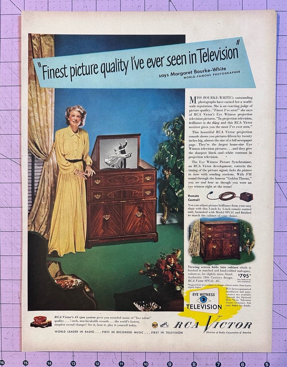 RCA Victor 1949 Television Ad Margaret Bourke-White